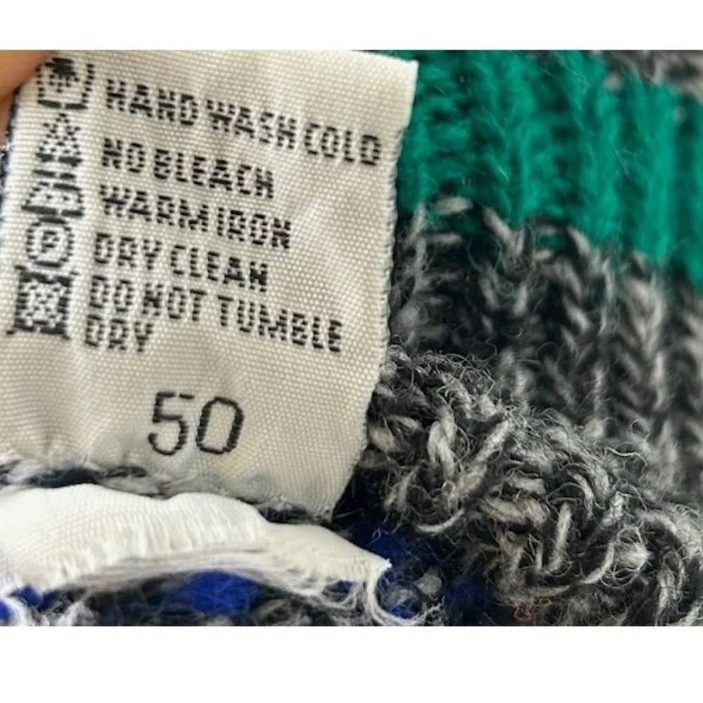 Benetton Sweater Men's Size 50 Large Blue Green Gray Striped Wool Vintage